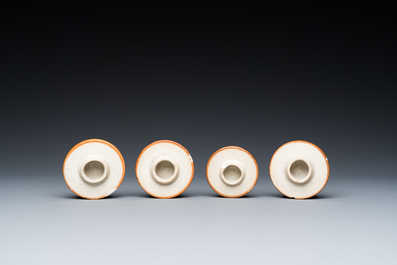 A Chinese Imari-style garniture of six vases with floral design, Kangxi