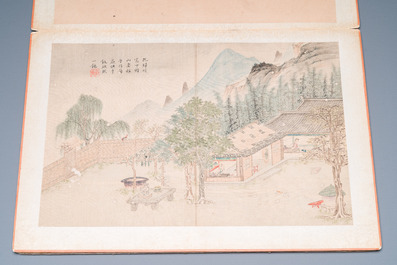 Suiveur de Tang Yin 唐寅 (1470-1524): 'Cinq paysages et un album avec deux paysages', encre et couleurs sur soie, 20&egrave;me