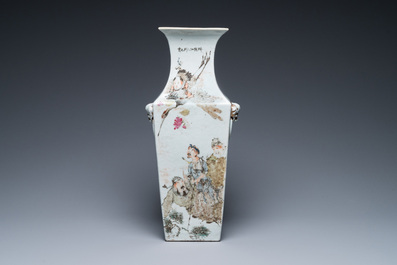 A Chinese square qianjiang cai vase, signed Ma Qingyun 馬慶雲, dated 1914