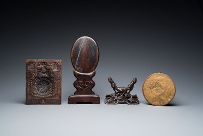 A varied collection of Chinese and Tibetan bronze, brass and wood objects, 19/20th C.