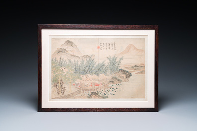 Suiveur de Tang Yin 唐寅 (1470-1524): 'Cinq paysages et un album avec deux paysages', encre et couleurs sur soie, 20&egrave;me