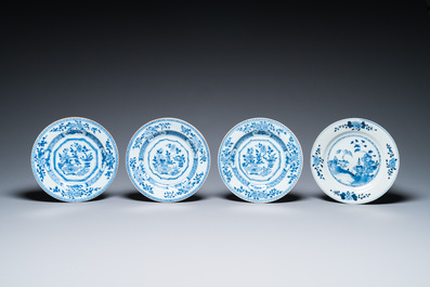 13 stukken Chinees blauw-wit en famille rose porselein, Kangxi en later