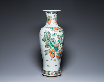 A large Chinese famille verte vase with narrative design, Kangxi mark, 19th C.