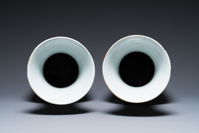 A pair of Chinese Canton famille verte vases with garden scenes, 19th C.