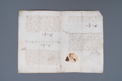 A Flemish armorial manuscript on parchment and a second one, dated 1587 and bearing a seal, 16th C.
