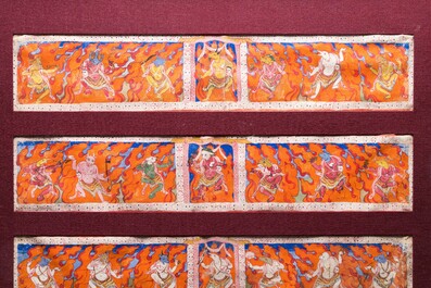 Eight tsaklis and three painted wood book covers, Tibet, 19th C.