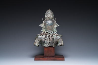 A large Javanese bronze Majapahit bust of the god Shiva, Indonesia, probably 15/16th C.