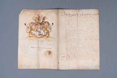 A Flemish armorial manuscript on parchment and a second one, dated 1587 and bearing a seal, 16th C.