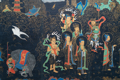 Ecole japonaise: 'Un chapitre du Sutra du Lotus', encre, couleurs et dorure sur papier, Edo/Meiji, 18/19&egrave;me