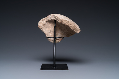A Greek terracotta with white engobe antefix in the shape of a woman's head, 5/4th C. b.C.