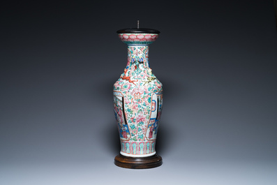 A Chinese famille rose vase with phoenix-shaped handles, 19th C.