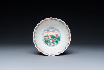 A lobed Chinese famille verte dish and a bowl, Kangxi