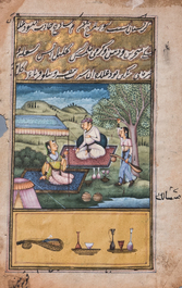 Persian and Indian school: seven miniatures with figurative and floral designs on Quran pages, 19/20th C.