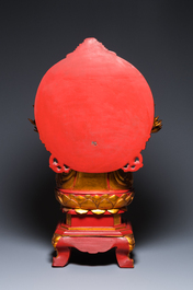 A large Vietnamese red-and-gilt-lacquered wood sculpture of Avalokitesvara with 18 arms, 19/20th C.