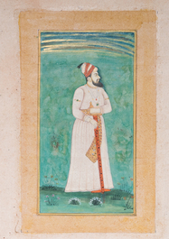 Two Indian school miniatures: 'Portrait of the Mughal Emperor Farrukhsiyar' and 'Portrait of a ruler', 19th C.