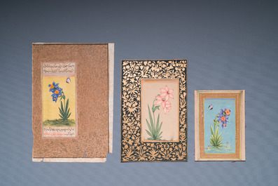 Persian and Indian school: seven miniatures with figurative and floral designs on Quran pages, 19/20th C.