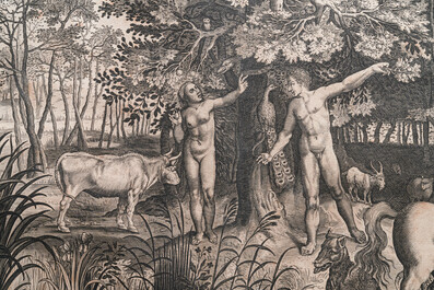 Nicolaes de Bruyn (1571-1656, after): 'Adam and Eve deceived by the snake', engraving on paper, ca. 1652