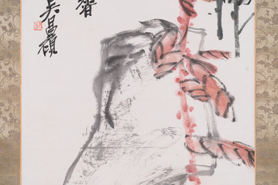 Navolger van Wu Changshuo 吳昌碩 (1844-1927): 'Herfst', inkt en kleur op papier, gedateerd 1914