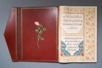 Imam Muhammad al-Jazuli (c. 1404-1465): Dala'il al-Khayrat, luxurious manuscript in large format in leather folder, 20th C.