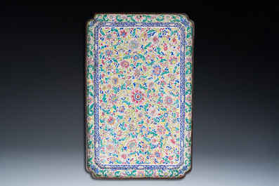 A massive Chinese Canton enamel rectangular tray, Yongzheng/Qianlong