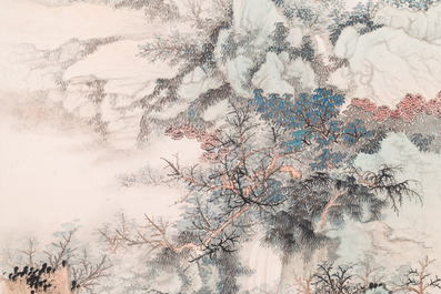 Wang Jiqian 王季遷 (1906-2003): 'Paysage au cascade', encre et couleurs sur papier, dat&eacute; 1996