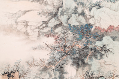 Wang Jiqian 王季遷 (1906-2003): 'Landschap met waterval', inkt en kleur op papier, gedateerd 1996