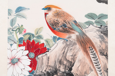 Attribu&eacute; &agrave; Yan Bolong 顏伯龍 (1898-1955): 'Oiseaux', encre et couleurs sur papier