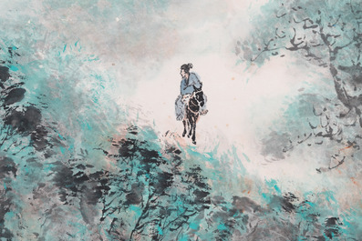 Yang Shanshen 楊善深 (1913-2004): 'Landschap met waterval', inkt en kleur op papier, gedateerd 1944