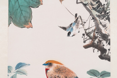 Attributed to Yan Bolong 顏伯龍 (1898-1955): 'Birds', ink and colour on paper