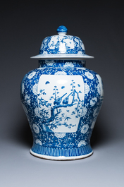 An exceptionally large pair of Chinese blue and white vases and covers, 19/20th C.