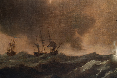 Follower of Willem van de Velde (1633-1707): 'Marine view with four British ships at sea', oil on canvas