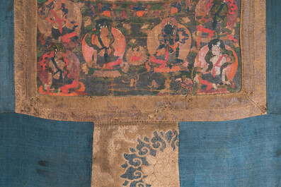 Thangka figurant Bhaisajyaguru, Tibet, 15/16&egrave;me