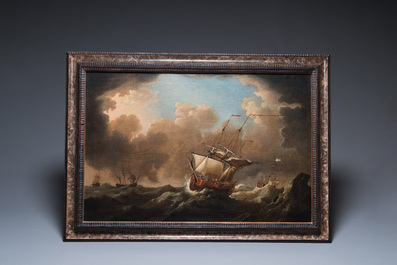 Follower of Willem van de Velde (1633-1707): 'Marine view with four British ships at sea', oil on canvas