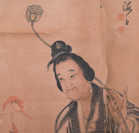 Japanse school, navolger van Sesson Shukei 雪村周継 (1504 &ndash; c. 1589): 'Twee onsterfelijken', inkt en kleur op papier