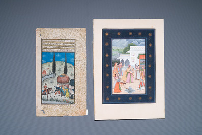 Persian and Indian school: ten miniatures with figurative designs and a view on the tomb of Akbar the Great, 19/20th C.