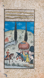 Persian and Indian school: ten miniatures with figurative designs and a view on the tomb of Akbar the Great, 19/20th C.