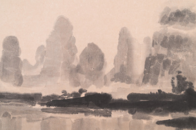 Xu Beihong 徐悲鴻 (1895-1953) : 'Paysage avec six cormorans', estampe de Rong Bao Zhai, 20&egrave;me