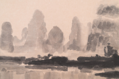 Xu Beihong 徐悲鴻 (1895-1953): 'Landschap met zes aalscholvers&rsquo;, houtsnede door Rong Bao Zhai, 20e eeuw