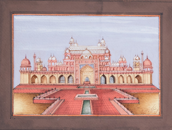 Ecoles indiennes et persanes: dix miniatures aux sujets figuratifs et une vue sur la tombe d'Akbar le Grand, 19/20&egrave;me