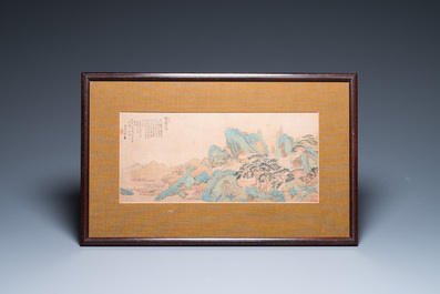 Huan Zhonghua 煥仲華: 'Paysage montagneux', encre et couleurs sur soie, dat&eacute; 1860