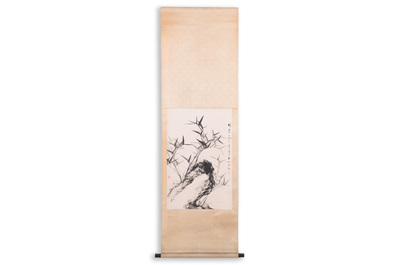 Toegeschreven aan Qi Gong 啟功 (1912-2005): 'Bamboe en rotsen', inkt op papier, gedateerd 1967