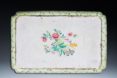 A massive Chinese Canton enamel rectangular tray, Yongzheng/Qianlong