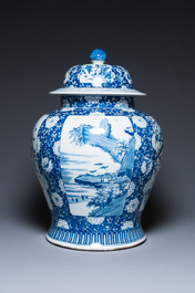 An exceptionally large pair of Chinese blue and white vases and covers, 19/20th C.