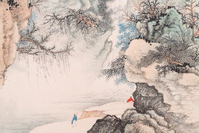 Wang Jiqian 王季遷 (1906-2003): 'Landscape with waterfall', ink and colour on paper, dated 1996