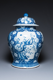 An exceptionally large pair of Chinese blue and white vases and covers, 19/20th C.