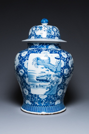 An exceptionally large pair of Chinese blue and white vases and covers, 19/20th C.