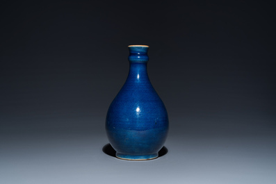 A Chinese monochrome blue-glazed bottle vase, Qianlong