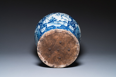 An exceptionally large pair of Chinese blue and white vases and covers, 19/20th C.