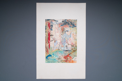 Hu Yefo 胡也佛 (1908-1980): 'Four scenes from Xi Xiang Ji', ink and colour on paper