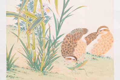 Zhao Hao 趙浩 '石佛' (1881-1949): 'Two quails and insects', ink and colour on silk, dated 1928